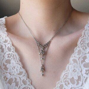 Gothic Medieval chain mail V-shaped necklace with a small silver chain